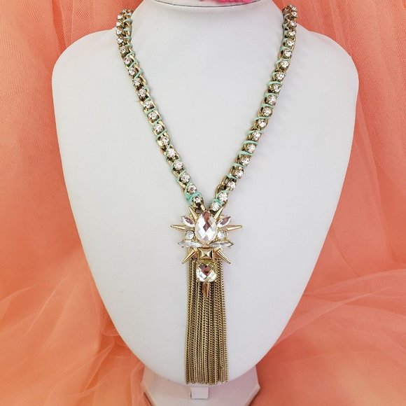 BAUBLEBAR Gold Tone Rhinestone Chain Pendant Necklace 24" long - Picture 11 of 12